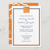 Invitation Fleur de Marigold orange et Mariage bleu (Devant / Derrière)