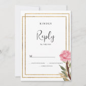 Invitation Fleur de menthe rose or blanc géométrique RSVP (Devant)