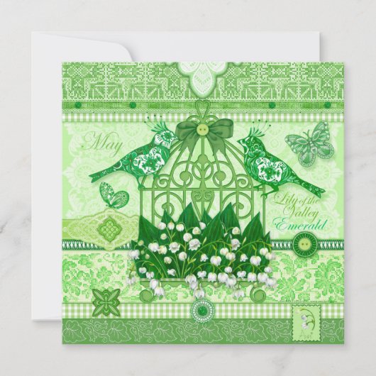 Invitation Fleur de naissance et Gem May Bircage Card (Devant)