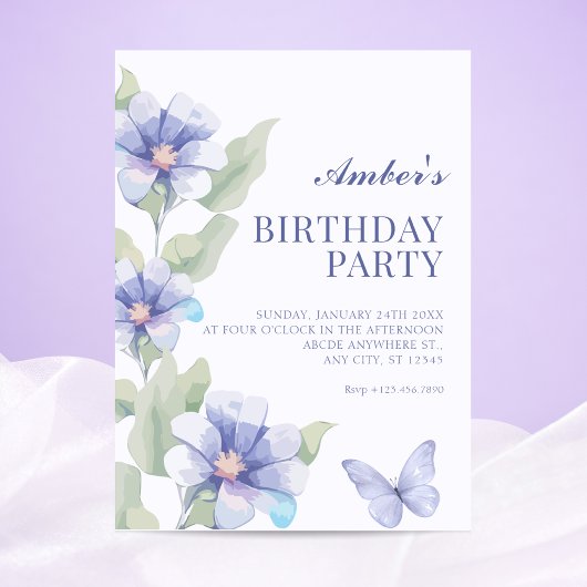 Invitation Fleur de naissance florale violette