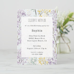 Invitation Fleur de naissance violette lavande verte jaune
