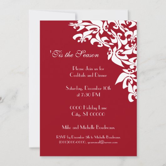 Invitation Fleur de Noël Blanc rouge (Dos)