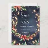 Invitation Fleur de Noël bleu rouge wreathe Save the Date (Devant)