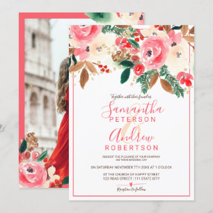 Invitation Fleur de Noël hiver Aquarelle photo mariage