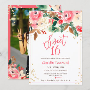Invitation Fleur de Noël hiver Aquarelle photo Sweet 16