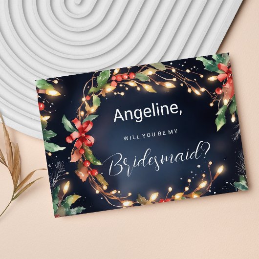 Invitation Fleur de Noël rouge bleu vert wreathe