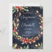 Invitation Fleur de Noël rouge bleu vert wreathe Mariage (Devant)