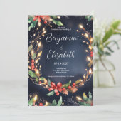 Invitation Fleur de Noël rouge bleu vert wreathe Mariage (Debout devant)