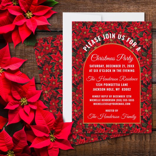 Invitation Fleur de Noël rouge Poinsettia