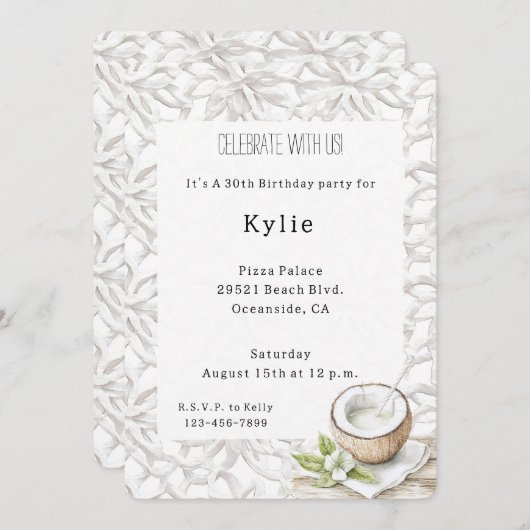 Invitation Fleur de noix de coco d'Aloha tropical (Devant / Derrière)