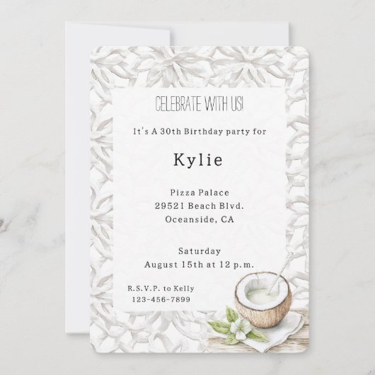 Invitation Fleur de noix de coco d'Aloha tropical (Devant)
