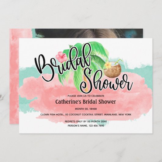 Invitation Fleur de noix de coco rose palmier de l'île (Devant / Derrière)