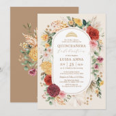 Invitation Fleur de Pampas Boho Tropical Quinceañera Annivers (Devant / Derrière)