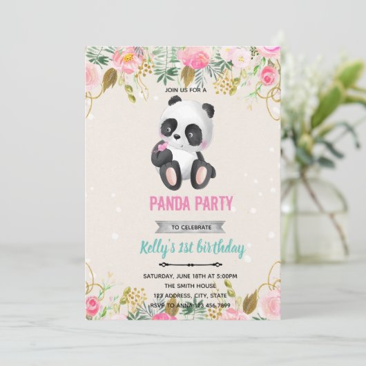 Invitation fleur de panda fille (Debout devant)