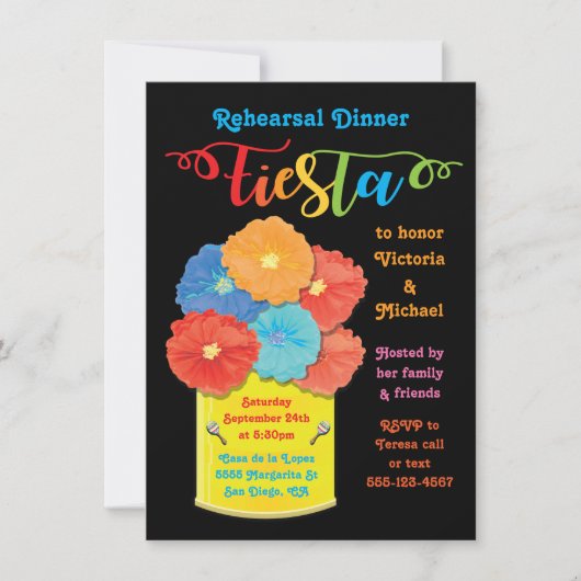 Invitation Fleur de papier Can Fiesta Dîner de répétition (Devant)