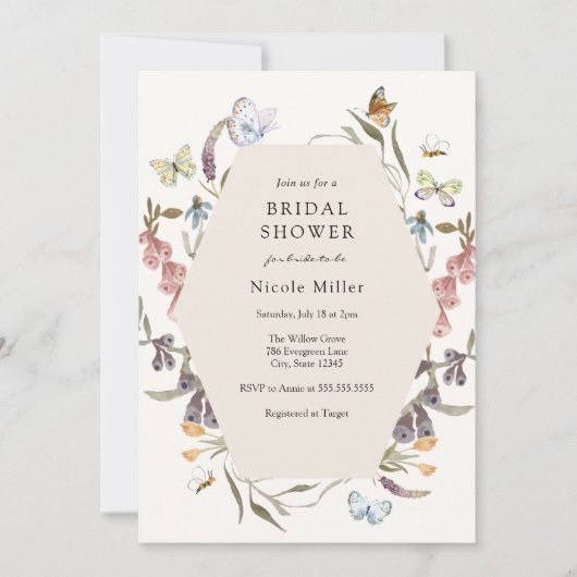 Invitation Fleur de papillon Jardin nuptiale Douche Invitatio (Devant)
