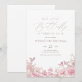 Invitation Fleur de papillon rose anniversaire (Devant / Derrière)