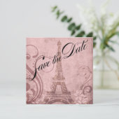 Invitation Fleur de Paris Tour Eiffel Save the Date | rose (Debout devant)
