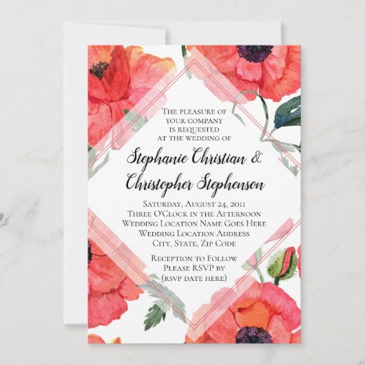 Invitation Fleur de pavot Aquarelle rouge Floral élégant mari (Devant)