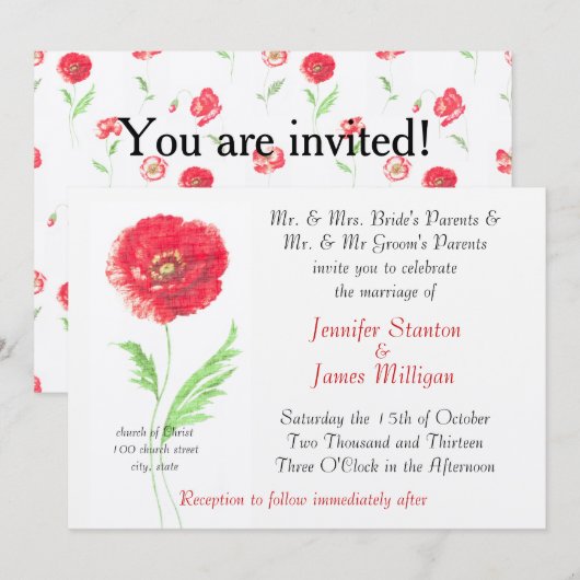 Invitation Fleur de pavot sauvage (Devant / Derrière)