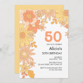 Invitation Fleur de Pêche Orange Retro Super 50e anniversaire (Devant / Derrière)