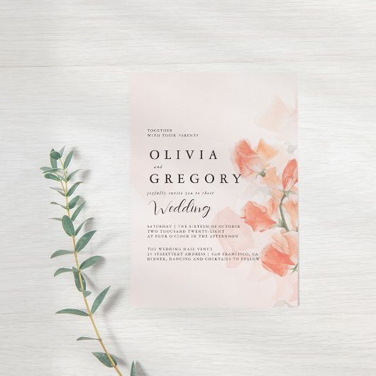 Invitation Fleur de Pêche Simple Mariage élégant