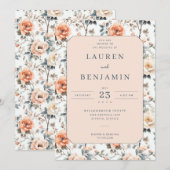 Invitation Fleur de Pêcher Romantique (Devant / Derrière)
