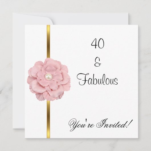 Invitation Fleur de perle blanche rose 40e anniversaire fabul (Devant)