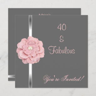 Invitation Fleur de perle blanche rose gris Fabuleux 40ème pa