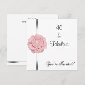 Invitation Fleur de perle blanche rose Incroyable 40e anniver (Devant / Derrière)