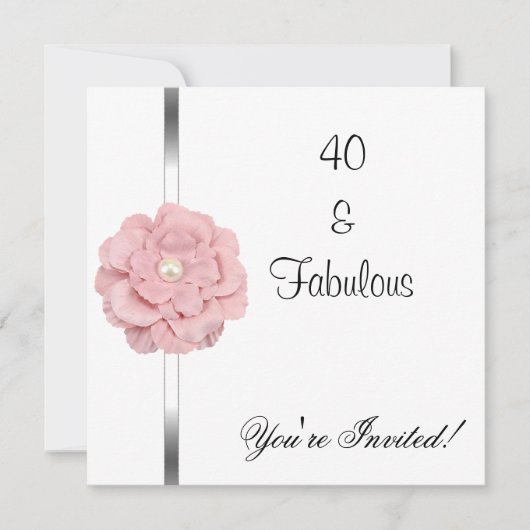 Invitation Fleur de perle blanche rose Incroyable 40e anniver (Devant)
