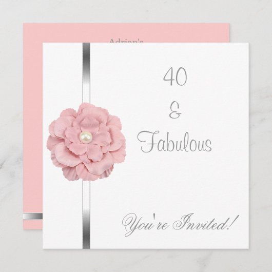Invitation Fleur de perle rose blanche Fabuleux 40e anniversa (Devant / Derrière)