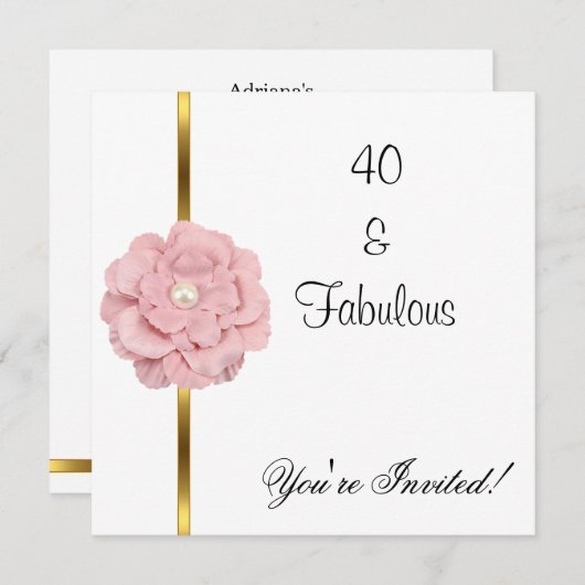 Invitation Fleur de perle rose blanche Fabuleux 40e anniversa (Devant / Derrière)