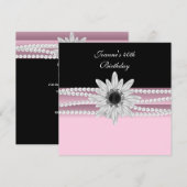 Invitation Fleur de perle rose noire blanche pour 40e anniver (Devant / Derrière)