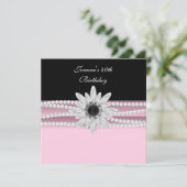 Invitation Fleur de perle rose noire blanche pour 40e anniver (Debout devant)