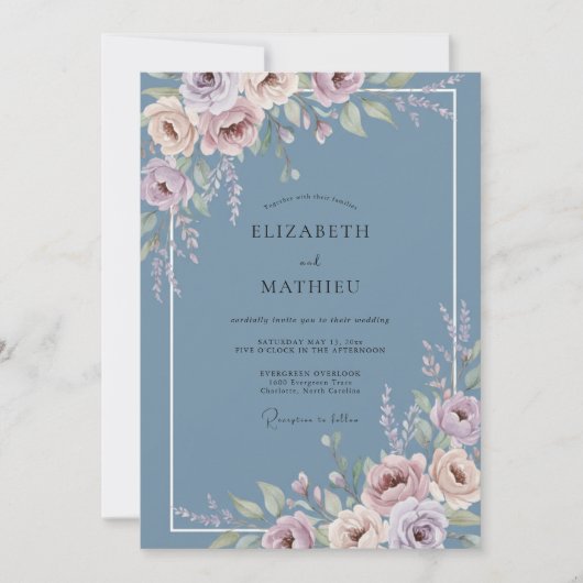 Invitation Fleur de Pervenche Mariage Fleurissant (Devant)