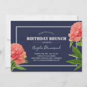 Invitation Fleur de pivoine Anniversaire Brunch Bleu (Devant)