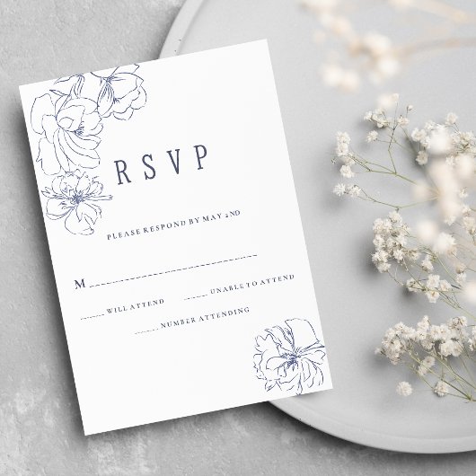Invitation Fleur de pivoine blanche foncée simple RSVP
