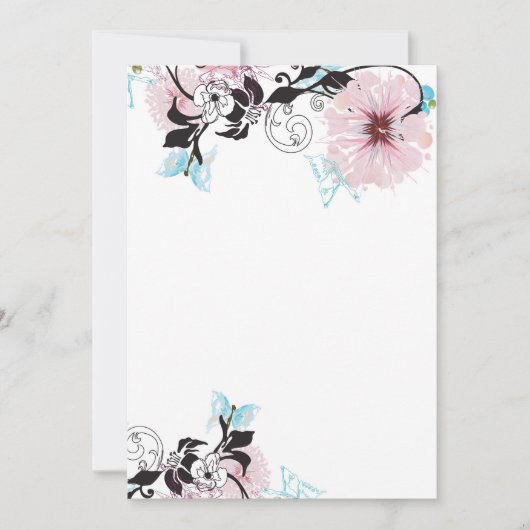 Invitation Fleur de pivoine rose et papillon bleu (Devant)