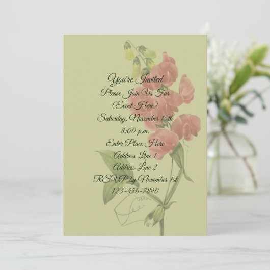 Invitation Fleur de pois doux rose (Debout devant)