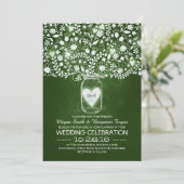 Invitation Fleur de pot de mason vert mariage (Debout devant)