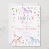 Invitation Fleur de prairie Unicorn Quatre Anniversaire Magiq (Devant)