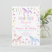 Invitation Fleur de prairie Unicorn Quatre Anniversaire Magiq (Debout devant)