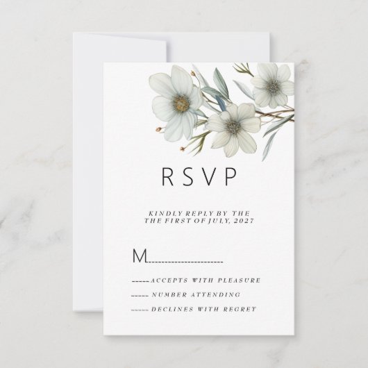 Invitation Fleur de printemps à menthe blanche simple RSVP (Devant)