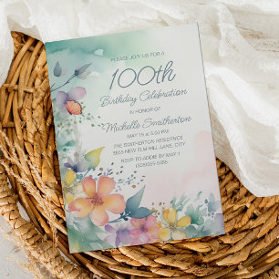 Invitation Fleur de printemps aquarelle 100e anniversaire