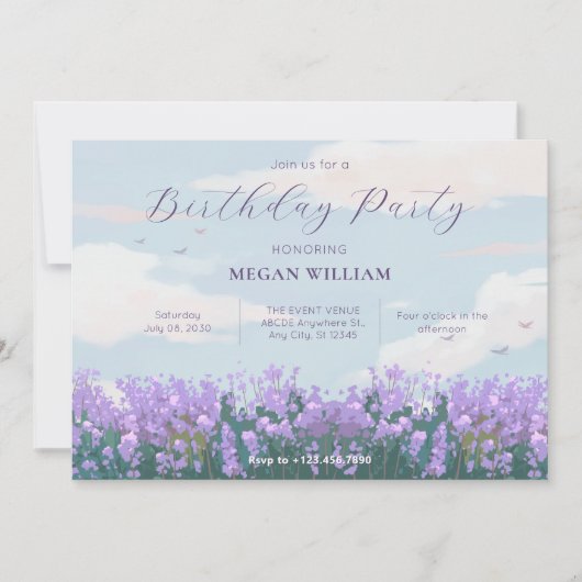 Invitation Fleur de printemps bleu esthétique (Devant)