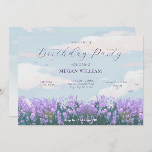 Invitation Fleur de printemps bleu esthétique (Devant / Derrière)