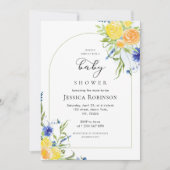 Invitation Fleur de printemps frais en Baby shower bleu et ja (Devant)