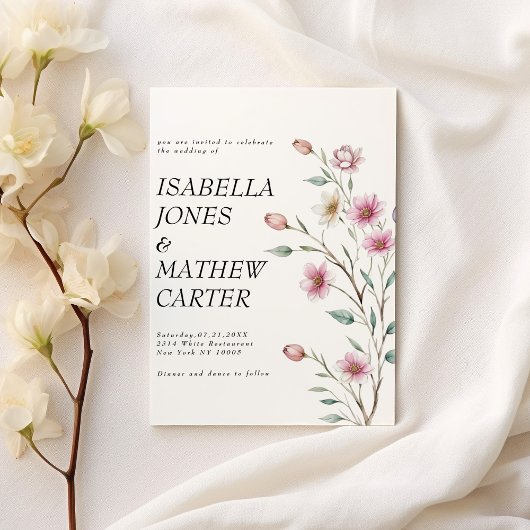 Invitation Fleur de printemps lilas à la menthe blanche rose 