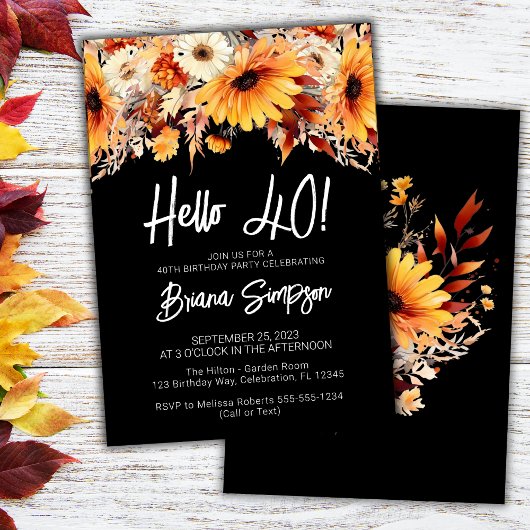 Invitation Fleur de printemps noir pour 40e anniversaire
